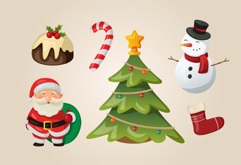 Set of christmas items vector
