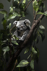 Fototapeta premium Tranquil Koala in Serene Eucalyptus Forest, Embodying Nature's Harmony and Gentle Spirit