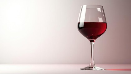A rich red wine in a glass against a stark white backdrop, copy space, wine