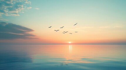 A clear sky and birds in flight create a breathtaking view