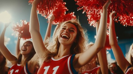 Energetic cheerleaders radiating team spirit and infectious enthusiasm