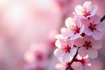 Delicate pink sakura blossoms in full bloom, creating a soft floral pattern , cherry, botanical, romantic