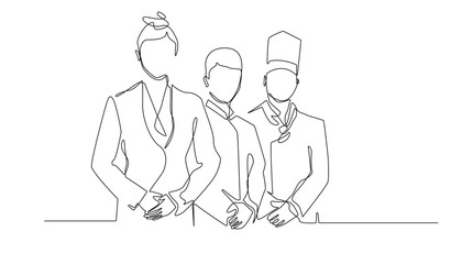 Continuous Line Drawing of Hotel Staff on White Background