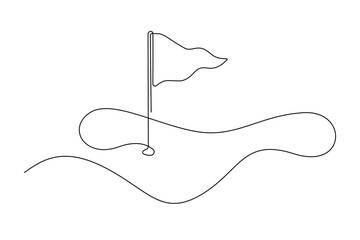 Golf Flag One Line Drawing on White Background