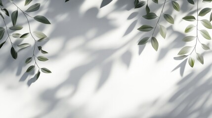 Tranquil Greenery: Leaf Shadows on White Background