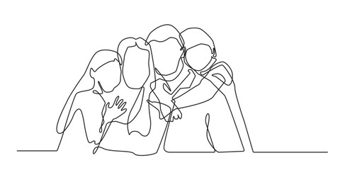 Family Continuous Line Drawing, Isolated on White Background