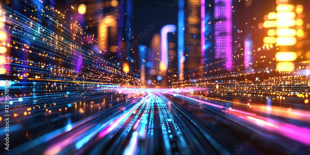 Aufkleber a vibrant, futuristic cityscape, where towering neural networks hum with data, forming a vast, shimm