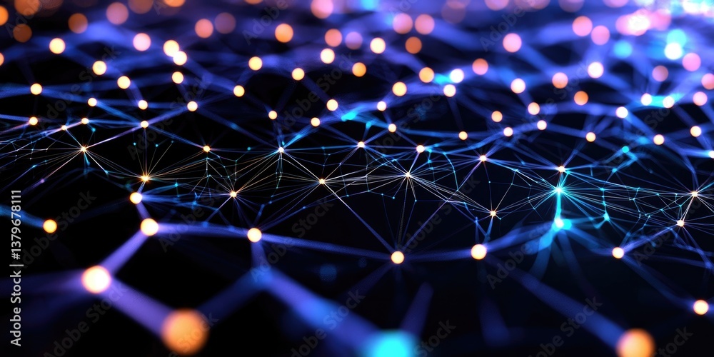 Aufkleber A mesmerizing digital tapestry of interconnected dots and lines, forming intricate patterns reminiscent of a futuristic plexus, pulsates with an ethereal light. The abstr