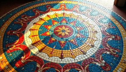 Obraz premium Intricate tile mosaic floor, geometric design, shape, home, photo