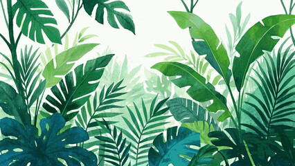 Obraz premium Lush tropical forest jungle isolated watercolor vector illustration svg