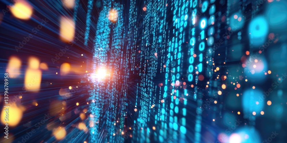 Poster A vibrant canvas of digital blue, illuminated by the screen s glow, where binary code flowed like a river of data, a testament to the power of technology.