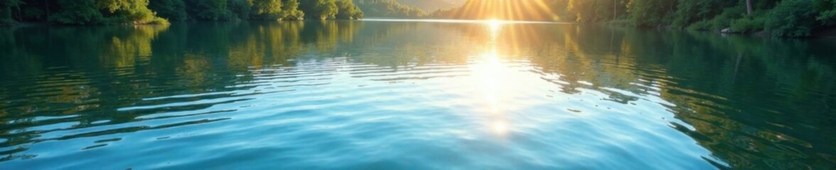 Obraz premium Calm lake on a sunny day with ripples on the surface , serenity, purity,