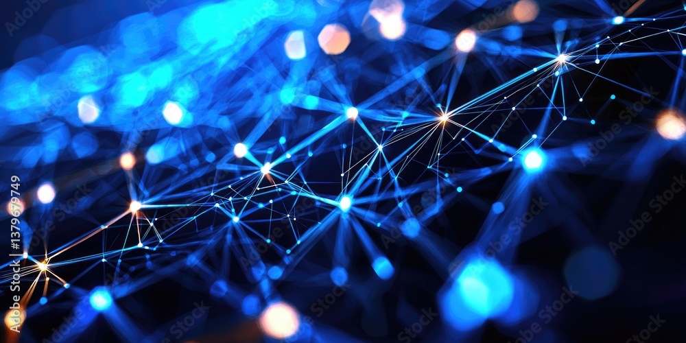 Poster a vibrant, polygonal network, a symphony of interconnected nodes, representing the intricate dance o