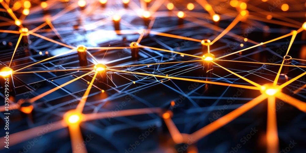 Leinwandbilder A pulsating, digital plexus of black lines and dots, forming a futuristic grid and intricate connections, representing the interconnectedness of data and intelligence in
