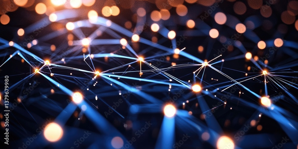 Fototapete A pulsating, digital plexus of black lines and dots, forming a futuristic grid and intricate connections, representing the interconnectedness of data and intelligence in