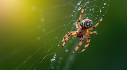  Spider weaving its web in the morning light