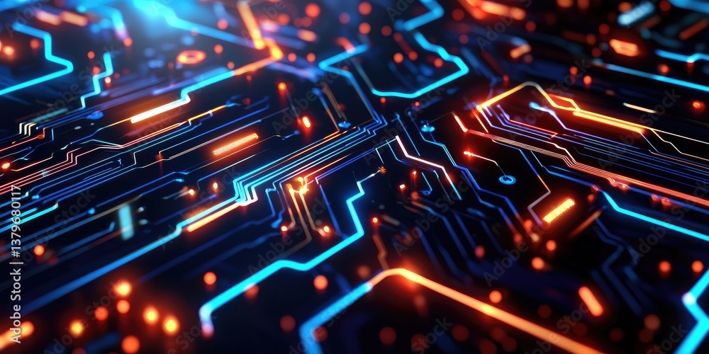 Poster A vibrant array of seamless cyber patterns, reminiscent of intricate circuit boards and pulsating data flows, awaits digital artists and designers seeking to infuse their