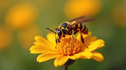 Fototapeta premium Wasp collecting nectar from a wildflower