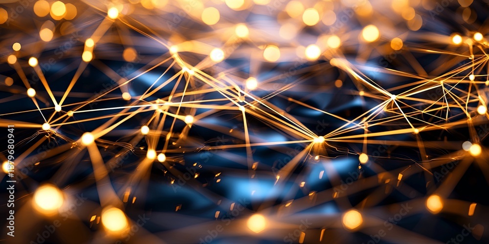 Poster A luminous tapestry of interconnected lines, weaving across continents and oceans, representing the intricate web of communication and global connection that binds our wo