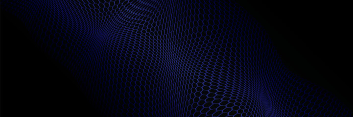 Dark grey abstract wide horizontal banner with hexagon carbon fiber grid and orange luminous lines.