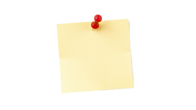 yellow note paper with push pin isolated png background