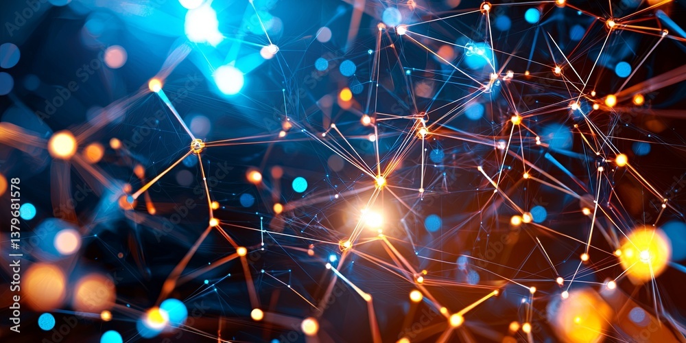 Poster A digital canvas of shimmering nodes, representing the vast interconnectedness of the virtual world, where artificial intelligence, like a luminous orb, illuminates the p