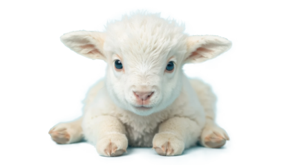 Young sheep looking at camera isolated on transparent background