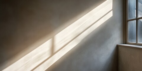 Obraz premium Sunlight illuminates a room wall through a window, creating a warm and inviting atmosphere.