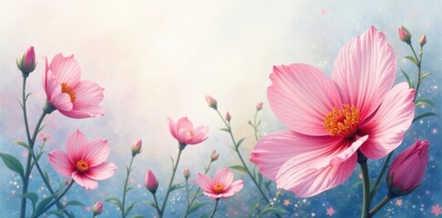 Fototapeta premium delicate flowers blooming in watercolor art, watercolor floral pattern, garden