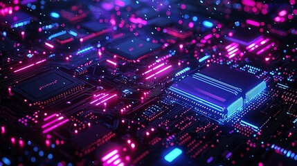 A detailed image showing glowing electronics with circuits displayed