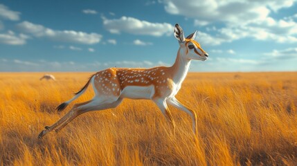 Gazelle in Motion: Graceful Bound Across Golden Savannah. Generative AI