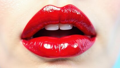 Fototapeta premium Close-up of vibrant red lips against pure white backdrop, advertisement, picture
