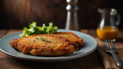 Schnitzel on a plate on the table
