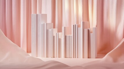 A refined bookstore detailed carved surfaces standing gracefully against delicate pink backdrop Grocery art design principles create balanced arrangement books