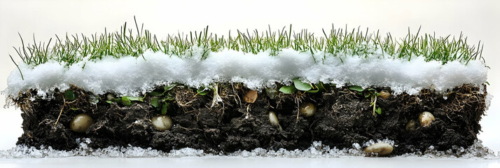 Snow Covered Grass and Soil Cross Section Illustration