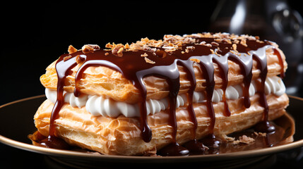 Stacked pancakes with syrup and butter served on a ceramic plate