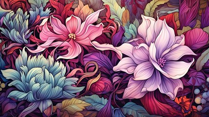 illustration of bright large flowers