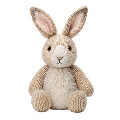 Adorable Knitted Beige Bunny Rabbit Toy Plush Stuffed Animal transparent background Generative AI