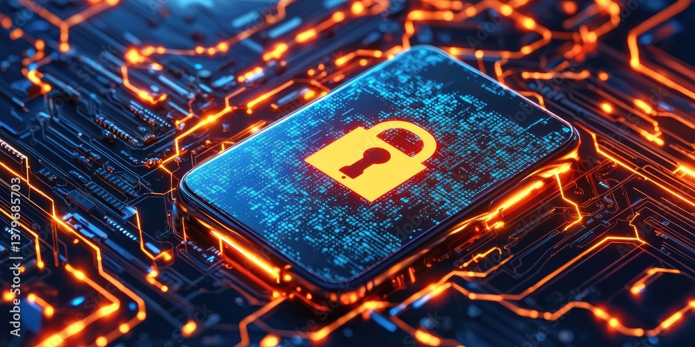 Poster a futuristic network, where a user s phone, a digital shield against cyber threats, stands guard ove