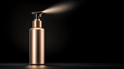 A metallic gold hair dye spray can, glowing softly under warm directional lighting