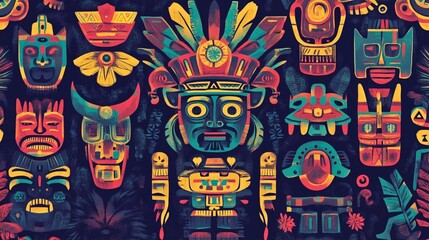 Obraz premium Indigenous Symbols and Patterns Illustration, Traditional Indigenous Symbols for Infographics, Cultural Indigenous Patterns in Modern Design 