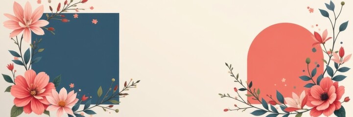 Obraz premium Minimalist Geometric Shapes with Floral Frames, nature, geometric shapes