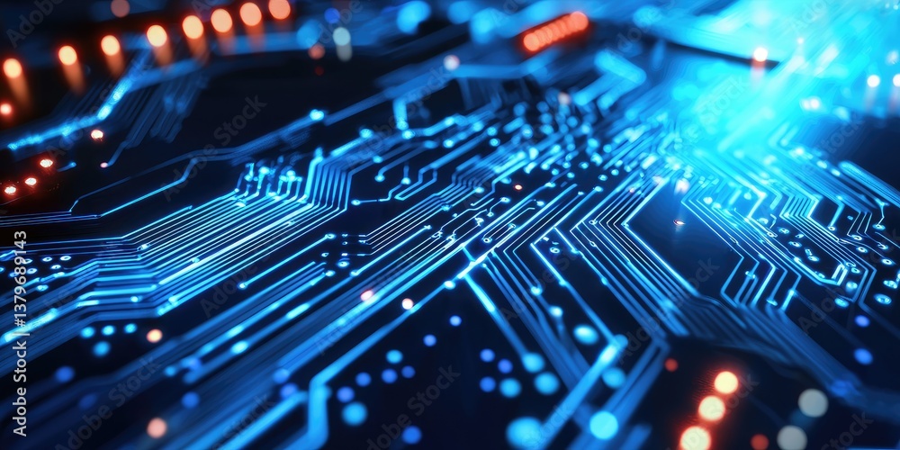 Poster A futuristic canvas of intricate blue circuit lines, hinting at the quantum leaps of technology and data processing. A minimalist motherboard design, ready to showcase th
