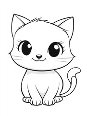 Obraz premium Cute cartoon kitten with big eyes.Black and white isolated colouring for children's books,pet related materials,and adorable animal designs.