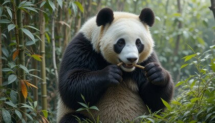 Fototapeta premium A giant panda munching on bamboo