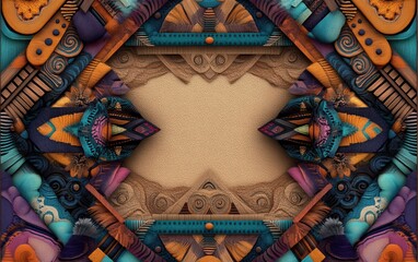 Colorful abstract artwork enclosed in an ornate frame, showcasing vibrant shapes and patterns.