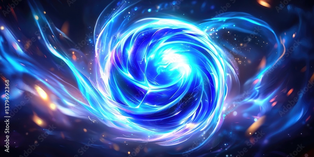 Poster a sleek, electric blue icon, pulsating with a soft, internal light, symbolizing the secure and priva