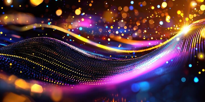 A vibrant tapestry of abstract technology particles, shimmering and shifting, forming a mesmerizing background, evoking a sense of futuristic wonder and innovation.