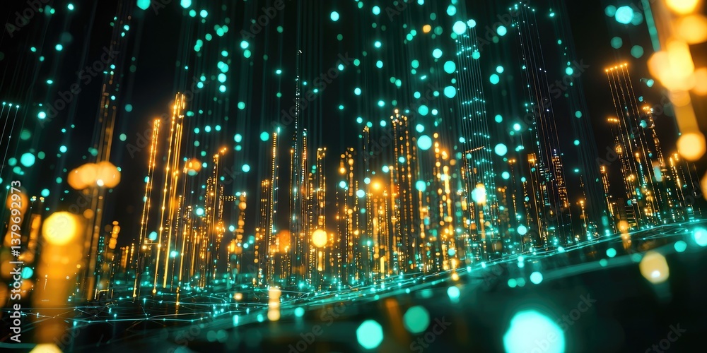 Aufkleber A vast, intricate network connecting countless devices, a digital metropolis where data flows like rivers and information travels swiftly and seamlessly.