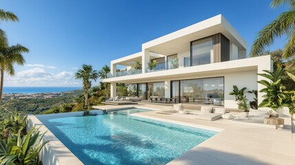 Modern villa with infinity pool overlooking the Mediterranean sea
